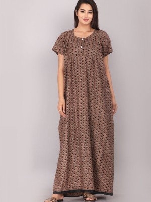 Paisley Print Daily Wear Nighty Gown Cotton Printed Casual Night Dress Kurti Gown with Two Button