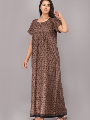 Daily Wear Nighty Gown Cotton Printed Casual Night Dress Kurti Gown with Two Button