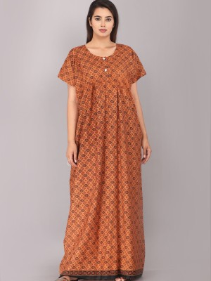 Casual Nighty Gown Daily Wear Cotton Printed Night Dress Kurti Gown with Two Button