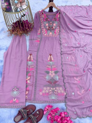 Lavender Georgette Straight Festival Wear Shalwar Kameez Suit with Mirror Sequence and Embroidery Hand Work