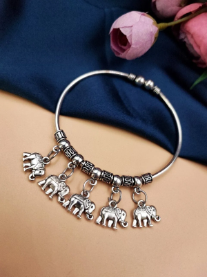 Elephant Designer Bracelet Charm Silver Plated Oxidized Antique Cuff