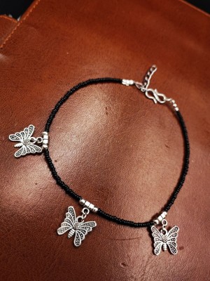 Starain Black Cheed Beaded Anklet Oxidised Butterfly Anklet Payal Beach Foot Ankle Bracelet
