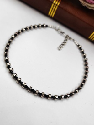 Silver Plated Round Black Cheed Beads Adjustable Anklet Women Indian Payal Foot Chain