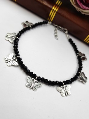 Starain Black Crystal Beads Anklet Butterfly Design Anklet Payal Beach Ankle Foot Bracelet