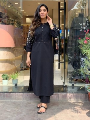 Black Trisha Embroidered Cord Set Kurti Pant Set Indian Salwar Kameez Set