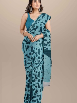 Slate Grey Hand Block Printed Mulmul Cotton Saree for Women