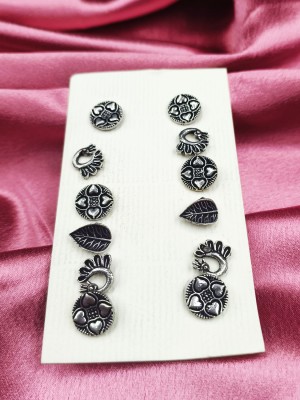 6 Pair Stud Earring Combo Set Oxidized Silver Earrings for Women and Girls