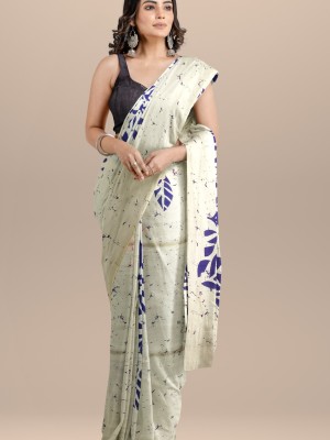 Beige Color Hand Block Printed Mulmul Cotton Saree with Blouse Piece for Women