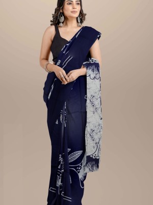 Laila Indigo Blue Mulmul Cotton Saree Hand Block Printed with Blouse Piece for Women