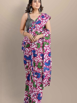 Multicolor Printed Mulmul Cotton Saree Hand Block Printed with Blouse Piece for Women