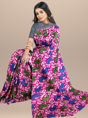 Multicolor Printed Mulmul Cotton Saree Hand Block Printed with Blouse Piece for Women