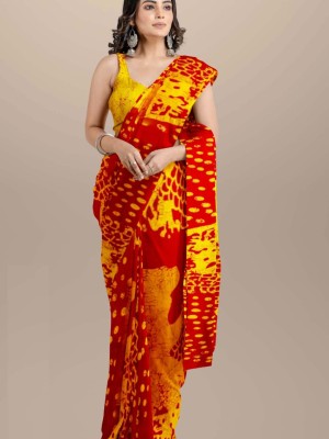 Shivangi Red & Yellow Printed Mulmul Cotton Saree Hand Block Printed with Blouse Piece for Women
