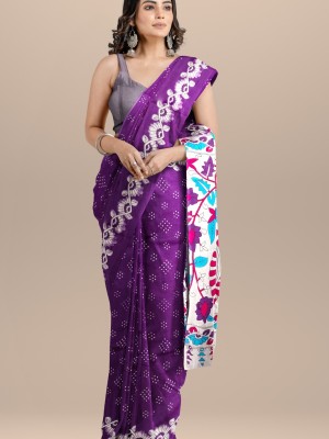 Radha Purple Printed Mulmul Cotton Saree Hand Block Printed with Blouse Piece for Women