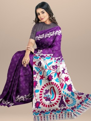 Radha Purple Printed Mulmul Cotton Saree Hand Block Printed with Blouse Piece for Women