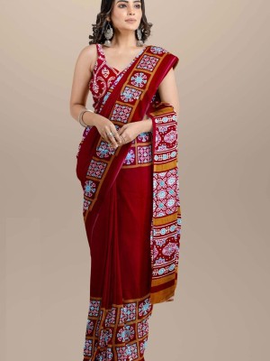 Nidhi Maroon Mulmul Cotton Saree Hand Block Printed with Blouse Piece for Women