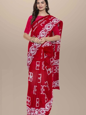 Rashmi Red Mulmul Cotton Saree Hand Block Printed with Blouse Piece for Women