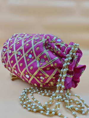 Pink Ladies Potli Purse Handbag Silk Zari Ethnic Rajasthani Art for Woman Work Handmade Bridal Potli
