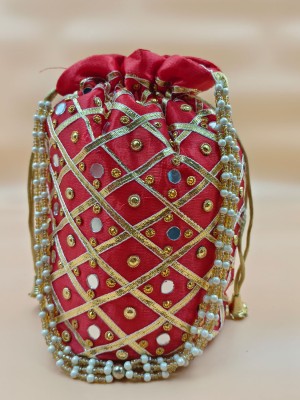 Red Ladies Potli Purse Handbag Silk Zari Ethnic Rajasthani Art for Woman Work Handmade Bridal Potli