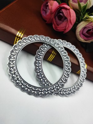 1 Pair of Oxidised Bangle Beautiful Flower Design German Silver Antique Gypsy Fashion Jewellery