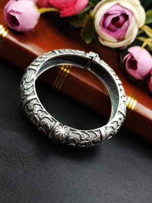 Designer Brass Bracelet Charm Oxidised Antique Openable Gypsy Silver Cuff Kada Bangle