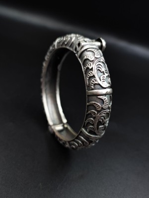 Designer Brass Bracelet Charm Oxidised Antique Openable Gypsy Silver Cuff Kada Bangle