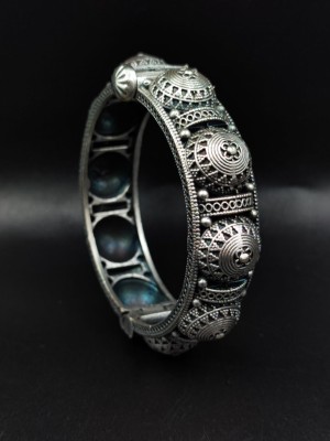 Oxidised Silver Antique Openable Kada Designer Brass Bracelet Cuff Bangle For Women