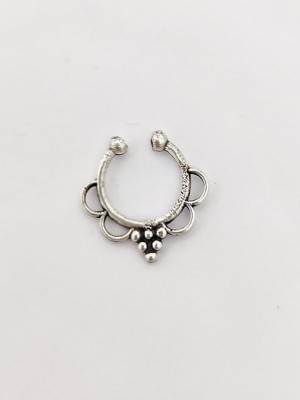 Ethnic Septum Non-Piercing Nose Pin for Women Indian Oxidized Silver Plated Adjustable Free Size Brass Fashion Jewelry