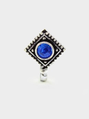 Non-Piercing Square Shape Stone Nose Pin for Women Indian Oxidized Silver Plated Adjustable Free Size Brass Jewelry