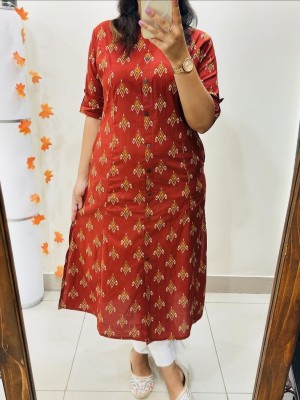 Red Printed Cord Set Indian Cotton Salwar Kameez A-line Kurti Pant Co Ord Set Online for Women