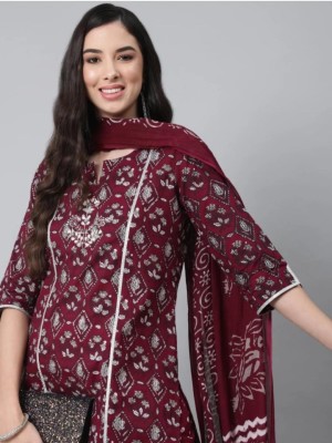 Faiza Maroon Color Floral Indian Cotton Straight Salwar Kameez Kurti Pant Set for Women Embroidery Work