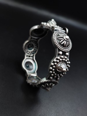 Luxurious Oxidised Bangle Designer Brass  Bracelet Antique Free size Gypsy Silver Look alike Cuff Kada