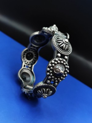 Luxurious Oxidised Bangle Designer Brass  Bracelet Antique Free size Gypsy Silver Look alike Cuff Kada