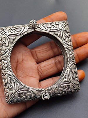 Designer Brass Unique Square Shape Bracelet Oxidised Antique Openable Gypsy Silver Cuff Kada Bangle