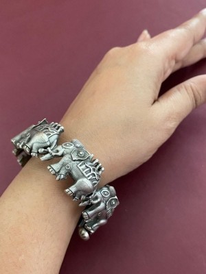 Elephant Kada Silver Look Like – Best Rajansthani Look Openable Bangle Oxidised Designer Brass Bracelet Antique Free size Cuff Kada