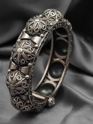 Traditional Oxidised Bracelet Navratri Special Free Size Bangle Kada Designer Brass Antique Openable Gypsy Silver Cuff