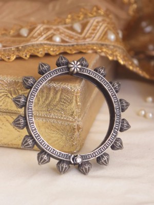 Traditional Silver Oxidised Bangle Designer Brass Bracelet Antique Free size Gypsy Silver Look alike Cuff Kada