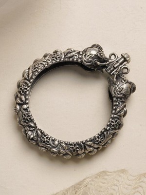 Elephant Kangan Kada Traditional Silver Replica Adjustable Bracelet Bohemian Oxidised German Silver Bangle Pair for Girls