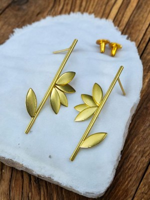 Stylish Bamboo Plant Earring Gold Plated Contemporary Earring Jewelry for Girls