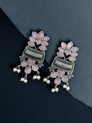 Elegant Designer Dangler Silver Oxidised Stud Earrings Pearls Drop Gypsy Jewelry for Girls