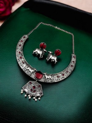 Vintage Gypsy Hasli Jewellery Kamdhenu Cow Design Traditional Indian Silver Oxidized Choker Necklace