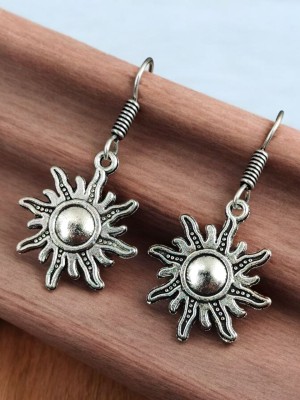 Silver Plated Sun Rays Dangler Drop Hook Earrings Celestial Jewelry Gift for Her