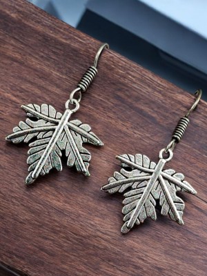 Maple Leaf Drop Dangler Silver Oxidized Minimalist Nature Earrings Seasonal Fall Jewelry