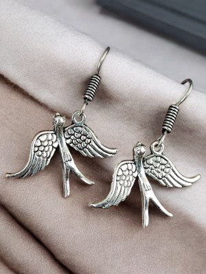 Flying Bird Earrings Drop Dangler Earrings Silver Oxidized Nature Wildlife Jewelry Bird in Flight