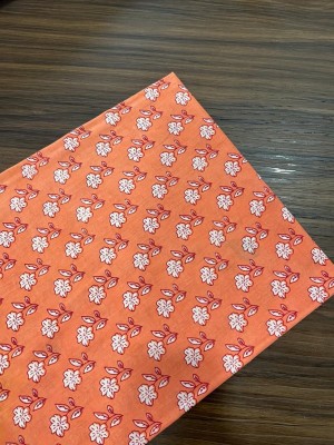 Orange Indian Hand Block Booti Printed Running Soft Fabric by Meter Cotton Dressmaking Quilting Sewing Craft Fabric Material