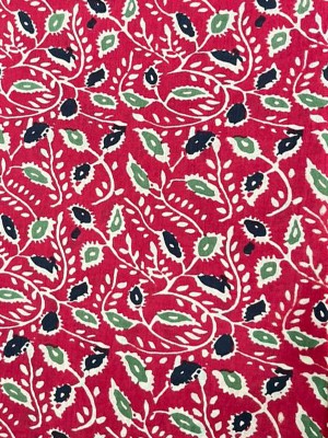 Red Indian Hand Block Floral Printed Running Soft Cotton Fabric by Meter Dressmaking Quilting Sewing Material