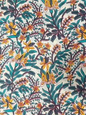 Ivory Grey Yellow Indian Floral Floral Printed Running Soft Cotton Fabric by Meter Dressmaking Quilting Sewing Material