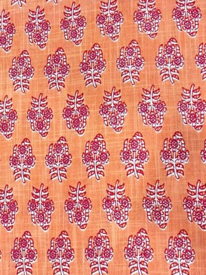 Orange Indian Hand Block Booti Printed Running Soft Fabric by Meter Cotton Dressmaking Quilting Sewing Craft Fabric Material