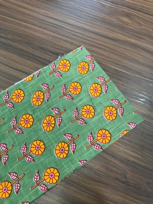 Green Indian Hand Block Flower Printed Running Soft Fabric by Meter Cotton Dressmaking Quilting Sewing Craft Fabric Material