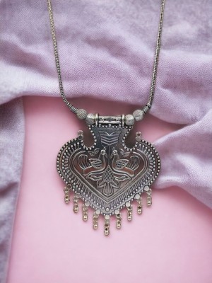 Unique Peacock Art in Heart Pendant Chain Necklace For Girls Pendent Oxidized