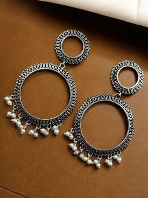 Indian Oxidized Circle Hoop Earrings Light  Weight Traditional Dangler Jewelry for Girls